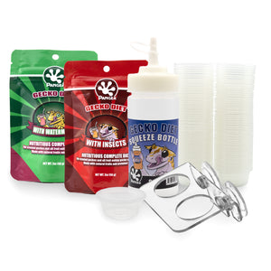 Overview image of Pangea Gecko Diet Feeding Kit contents.