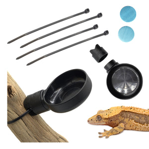 Pangea Large MicroDish Branch Mount Kit Large - components and a crested gecko.