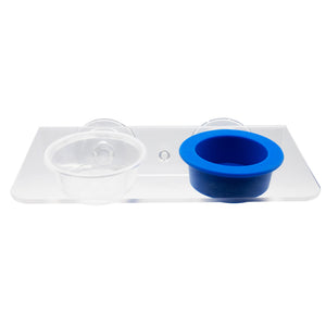 Pangea Acrylic Suction Cup Gecko Ledge Large - with feeding dishes viewed from the front.