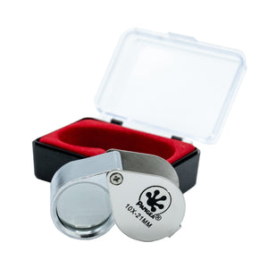 Pangea 10x - 21mm Gecko Sexing Loupe - open in front of open case.