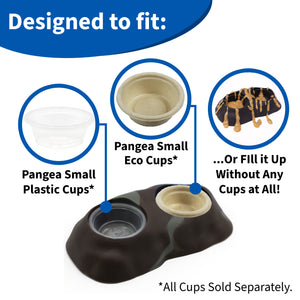 Pangea Ultimate Eco Dish with example  options for using plastic cups, biodegradable cups or no cups at all.